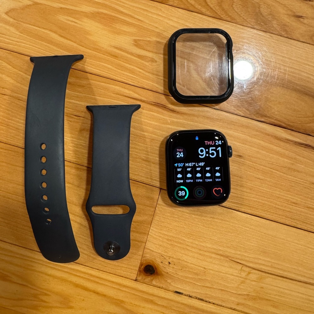 Apple Watch Series 9 in Midnight with Sport Band and Protective Cover